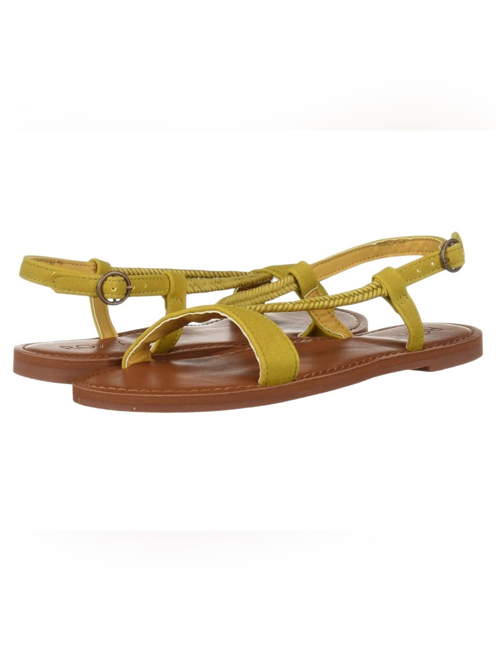 Roxy Yellow Braided Strap Leather Sandals - Picture 3 of 7